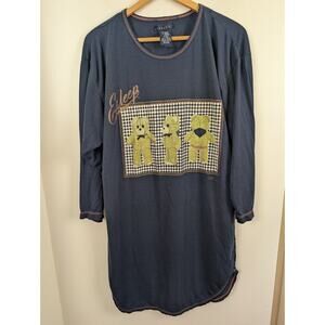 Esleep Vintage Teddy Bear Night Gown One Size Navy Blue Long Sleeves Nightgown